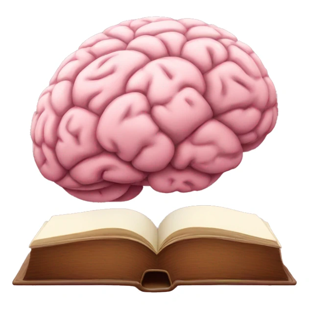 A pink brain reading a brown book sticker