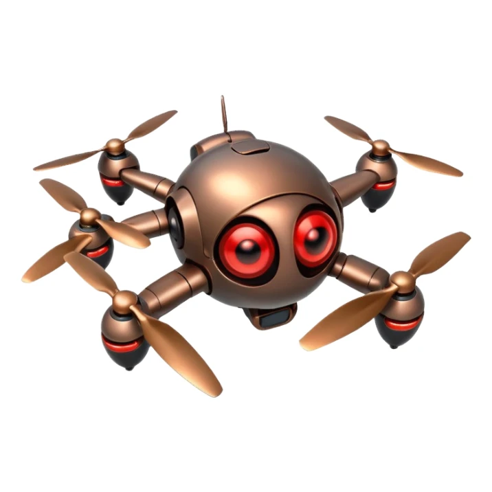 Flying robot, small propellers, glowing eyes. sticker
