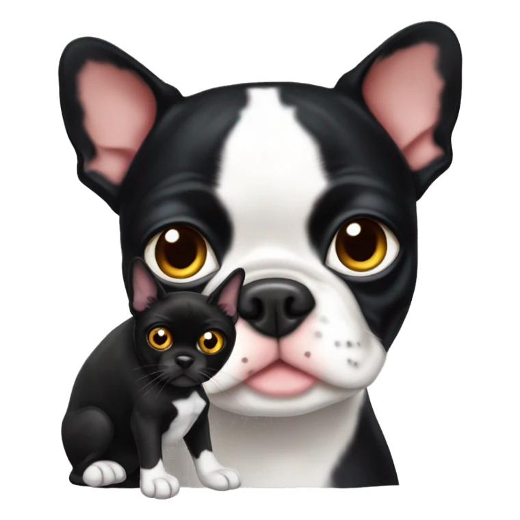 Boston terrier with black cat cuddle sticker