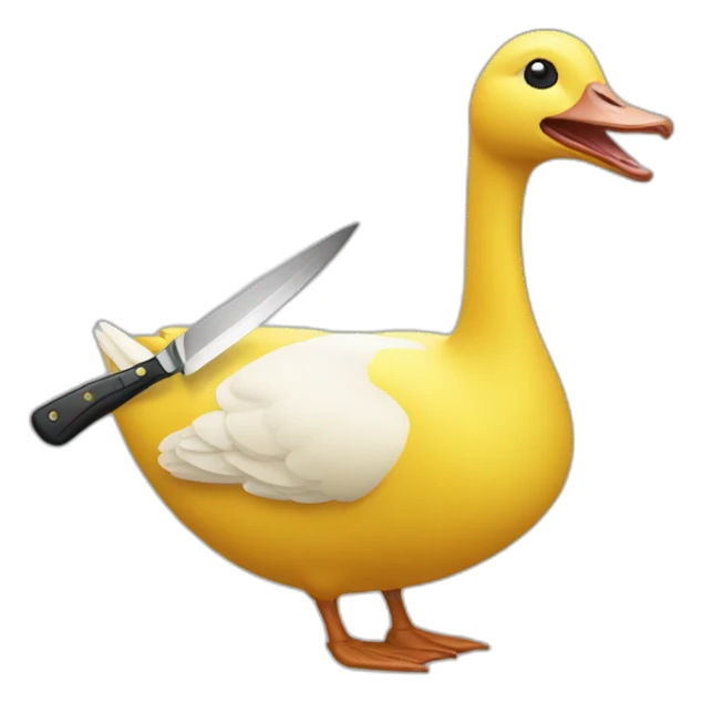 A big yellow goose with a knife sticker