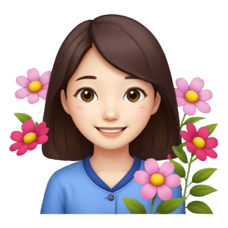 Cute korean girl background flower garden  sticker