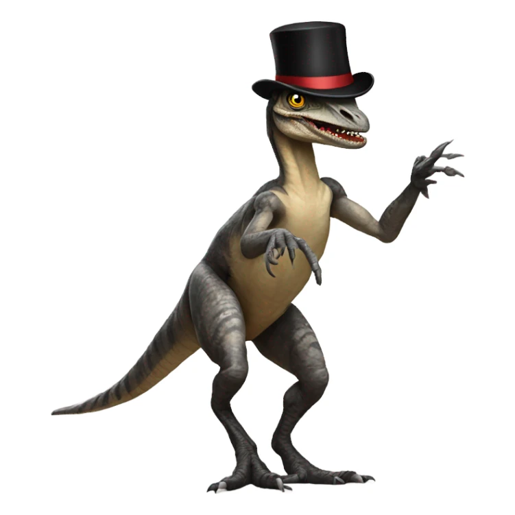 Velociraptor wearing a top hat dancing sticker