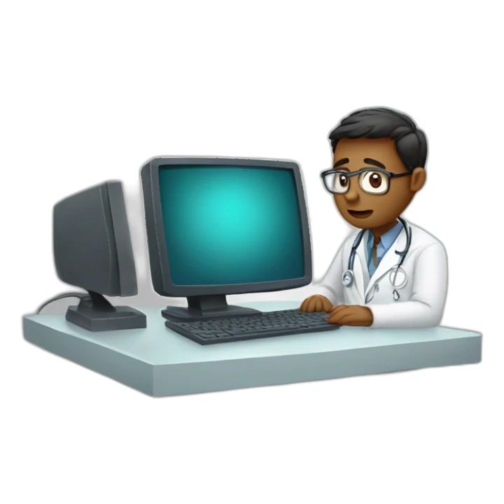 worried doctor typing on computer sticker