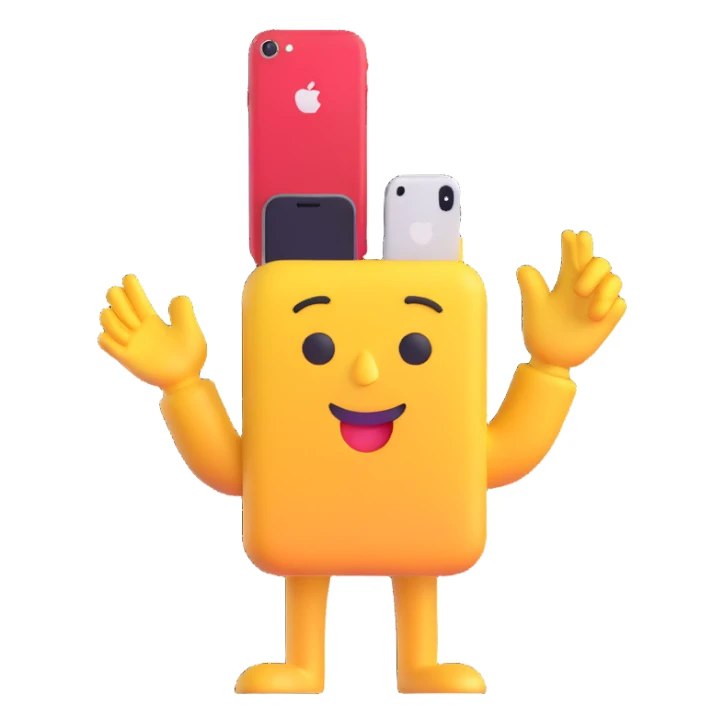 emoji character with an iPhone held to its ear, modern style sticker
