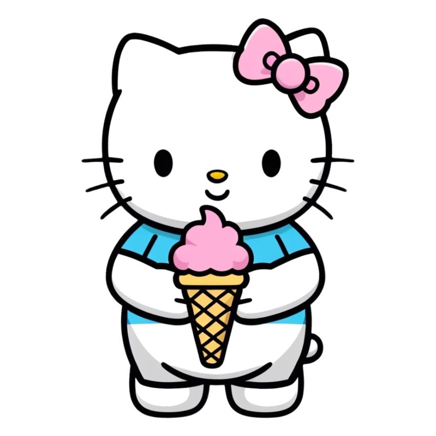 Hello kitty eating ice cream sticker