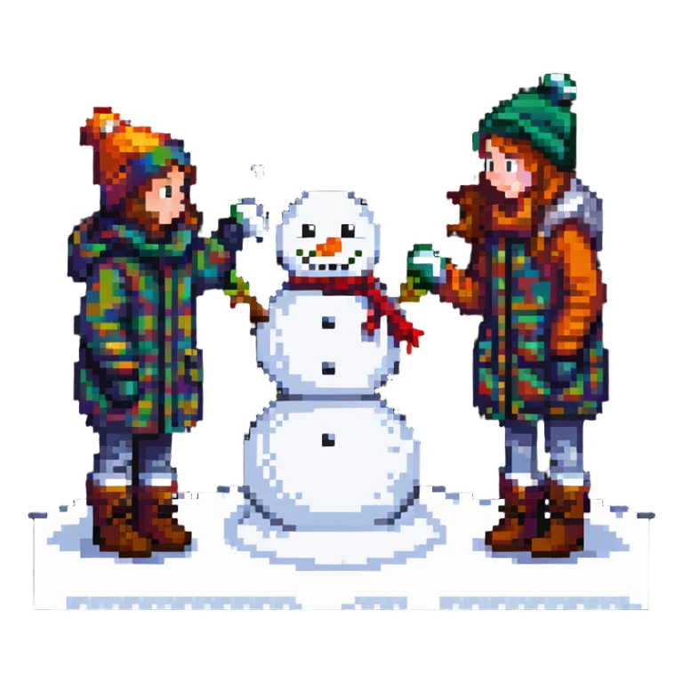 kids building a snowman sticker