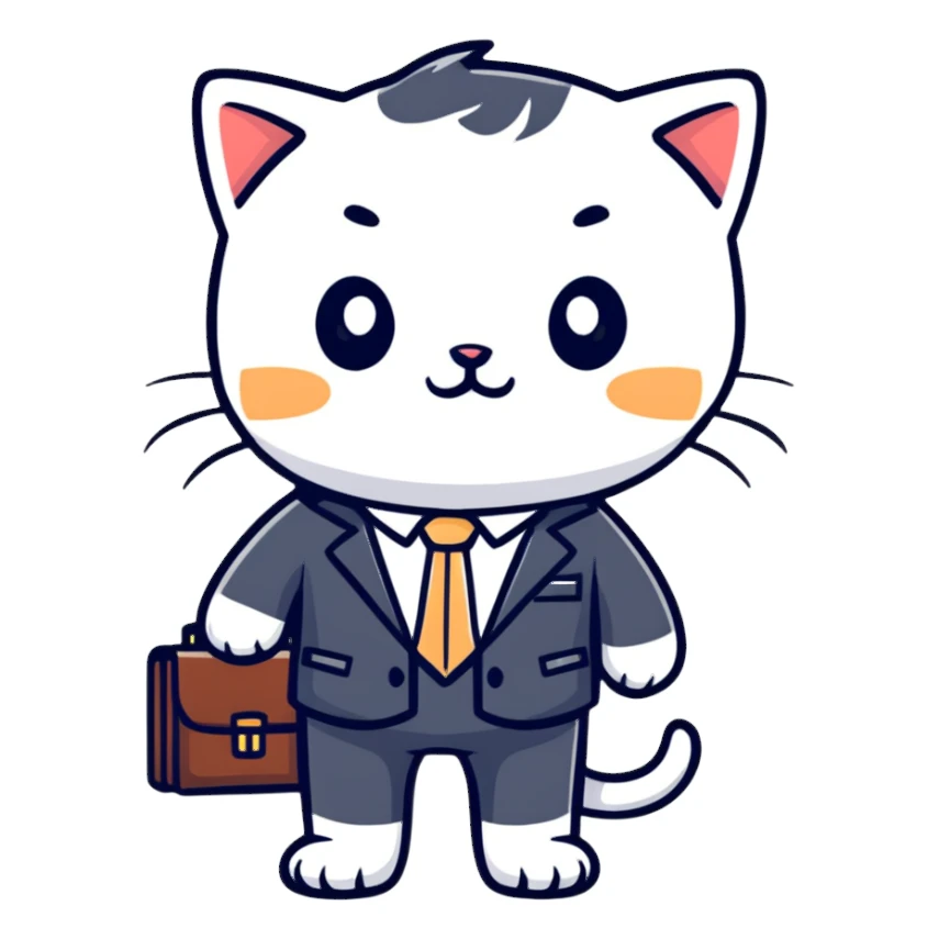 kitten in a suit holding a briefcase sticker