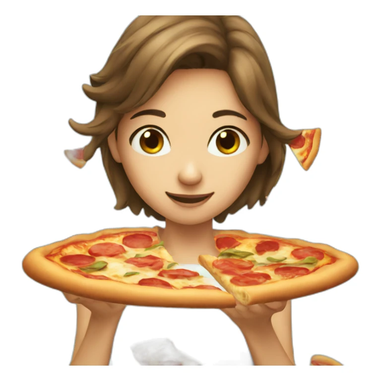 girl catching a pizza slice sticker