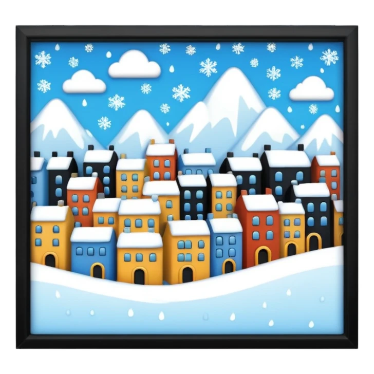 city with falling snow sticker