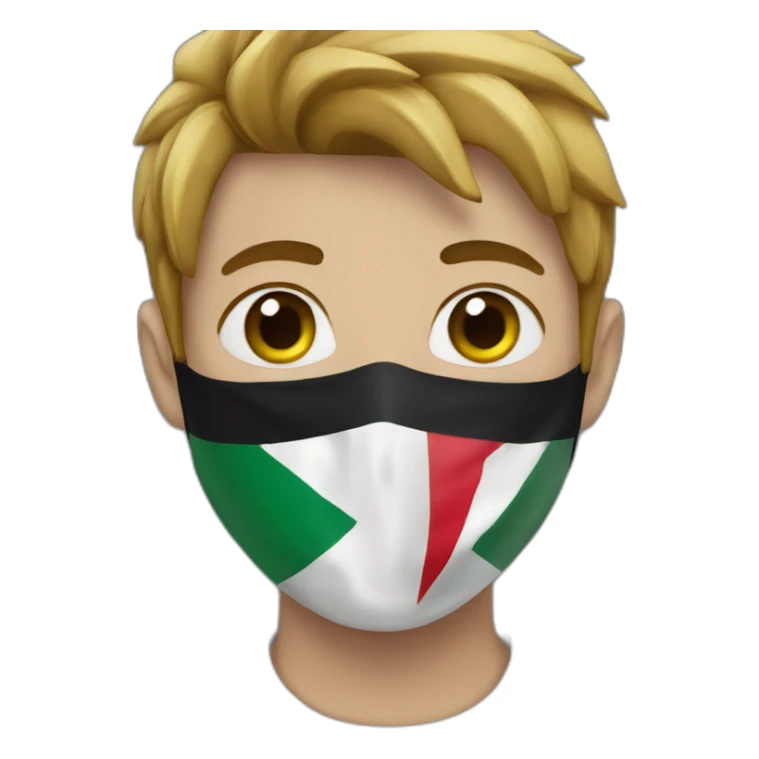 A young man masked with a Palestinian flag sticker
