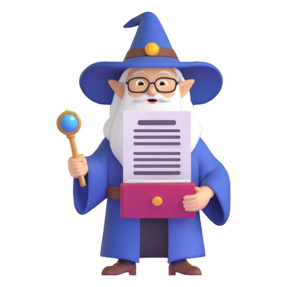 wizard holding documents sticker