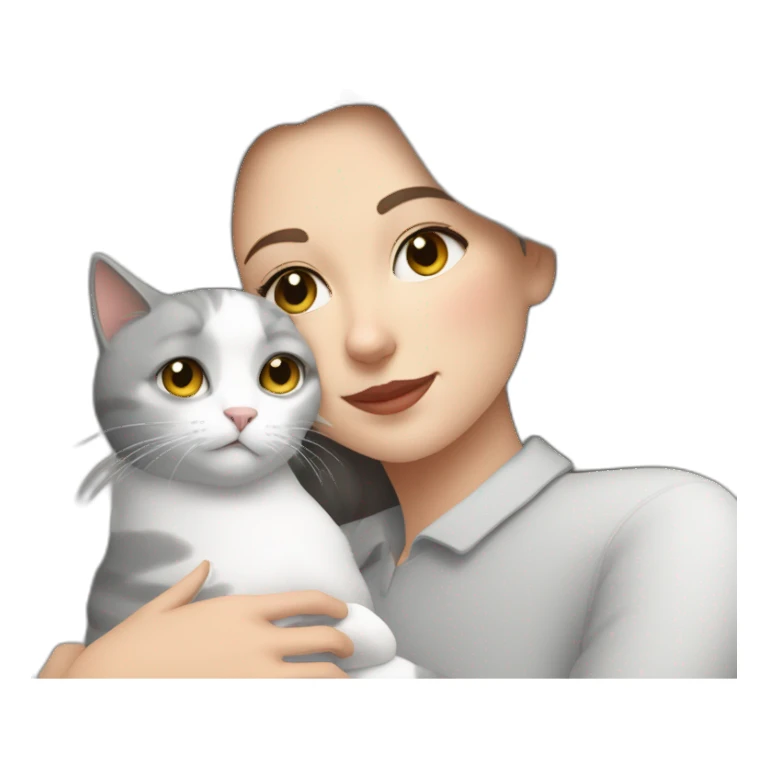 White grey cat cuddling brunnette lady sticker