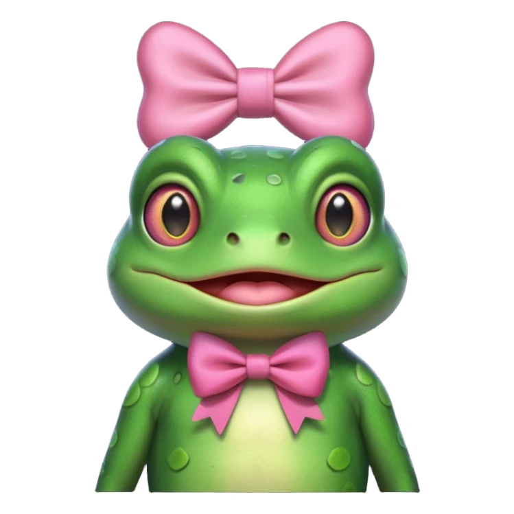 cute frog, pink bow, portrait, bust up sticker