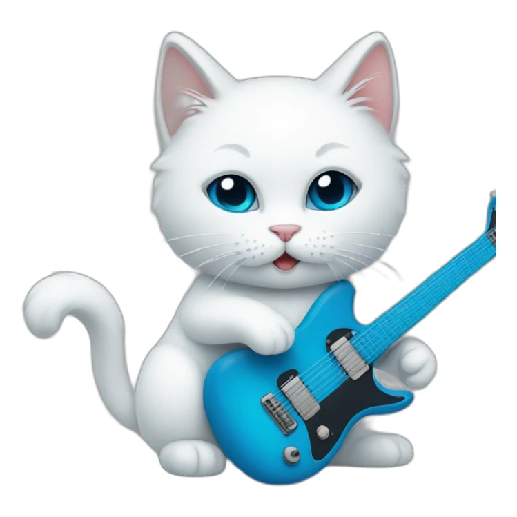 White Cat playing a blue eletric guitar sticker