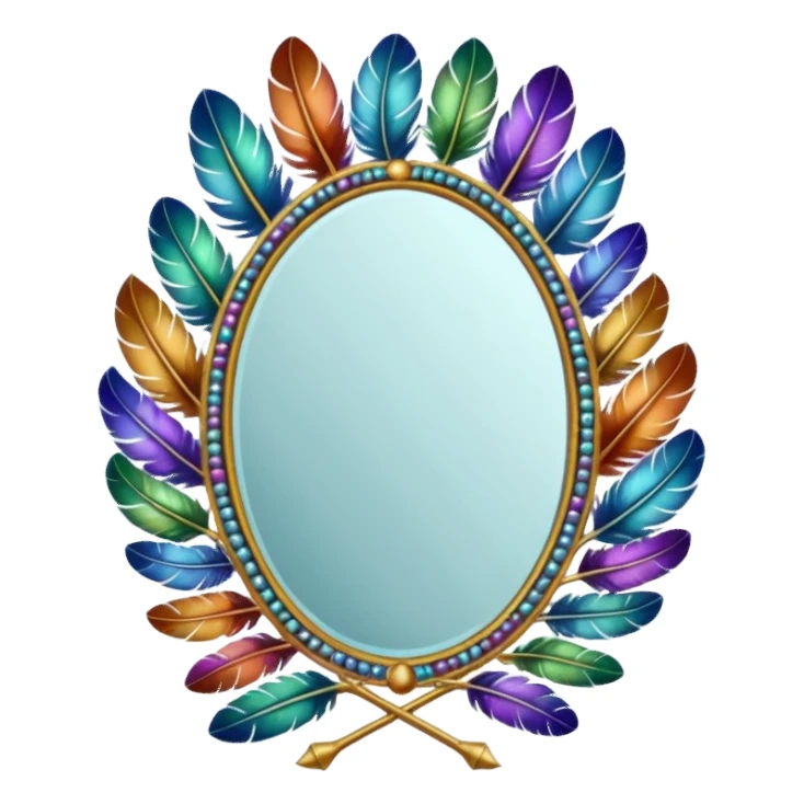 Mirror with real feathers frame sticker