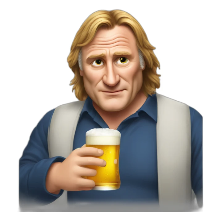 Gerard Depardieu drink a beer sticker