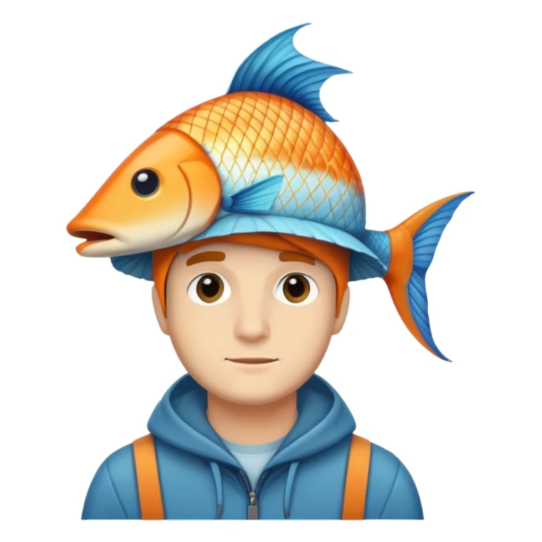 My buddy Ethan with a really tall fish hat sticker