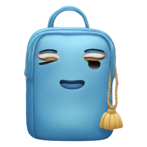 bag with a makeup and is blue  sticker