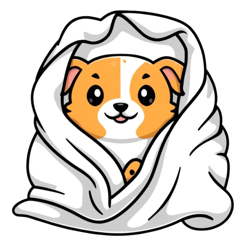 adorable puppy wrapped in a soft blanket sticker