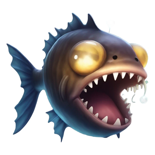 Anglerfish with glowing lure, sharp teeth, and big eyes. sticker