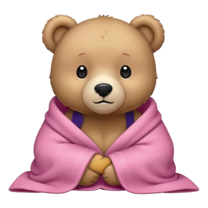 cuddly bear with a pink blanket wrapped around him sticker