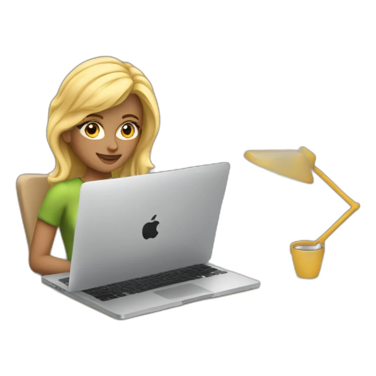 blonde female software engineer with Macbook on the side sticker