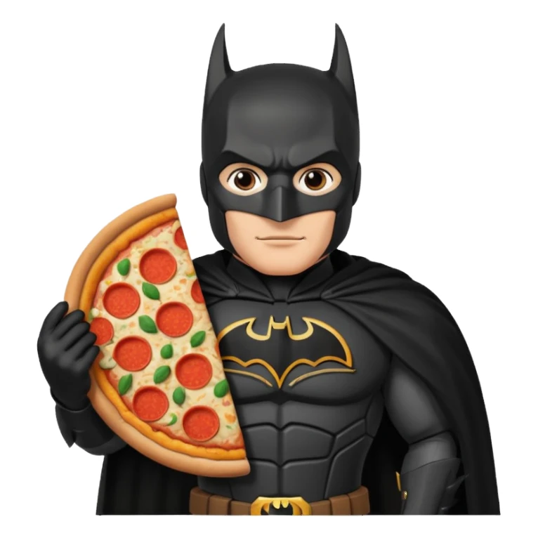 batman, wearing black ancient custome, with pizza sticker