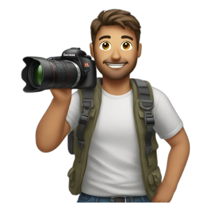 A man who taking photo with camera sticker