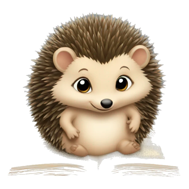 a baby hedgehog reading a book sticker