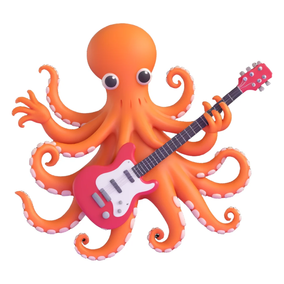happy octopus with multiple arms playing guitar sticker