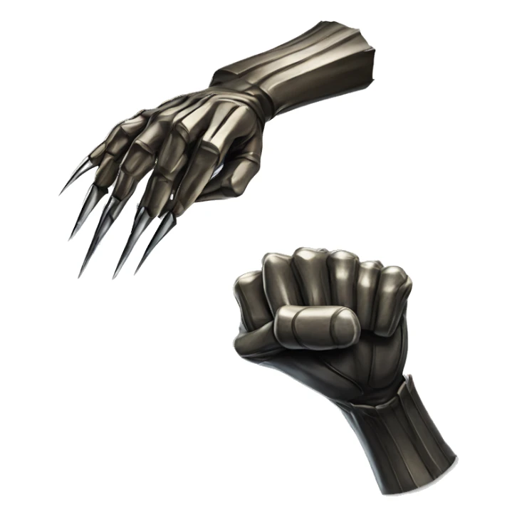 "Three sharp, metallic claws extending from a fist like wolverine from marvel sticker