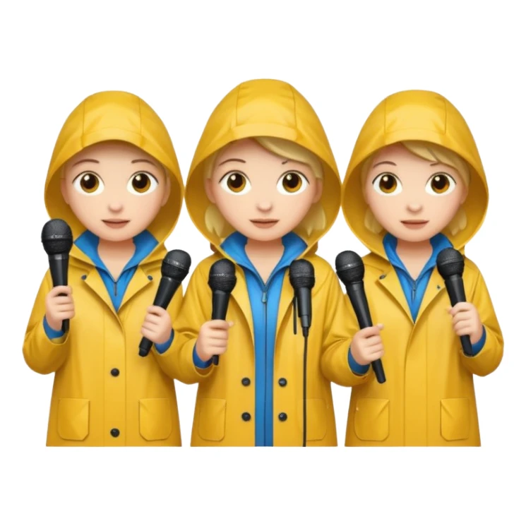 people with rain coat and microphone sticker