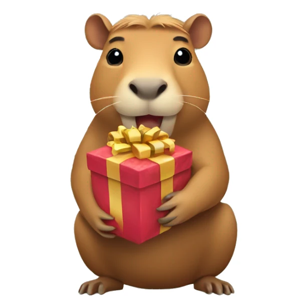 Capybara holding a gift sticker