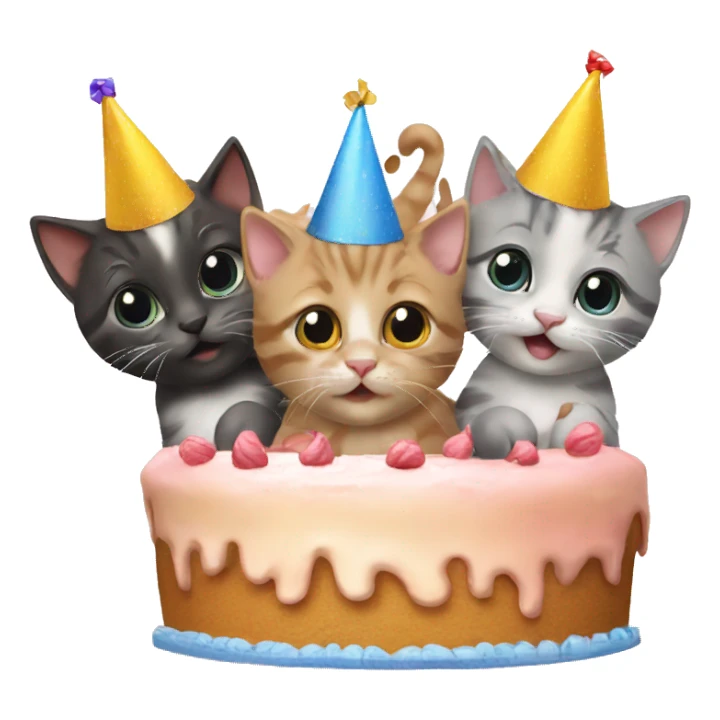 3 kittens at a birthday party sticker