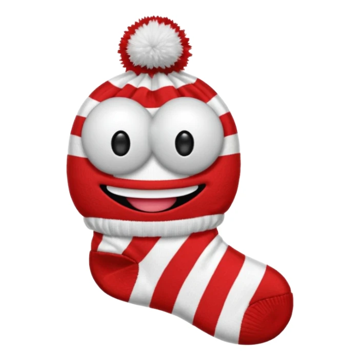 sock puppet with button eyes, red and white sock sticker