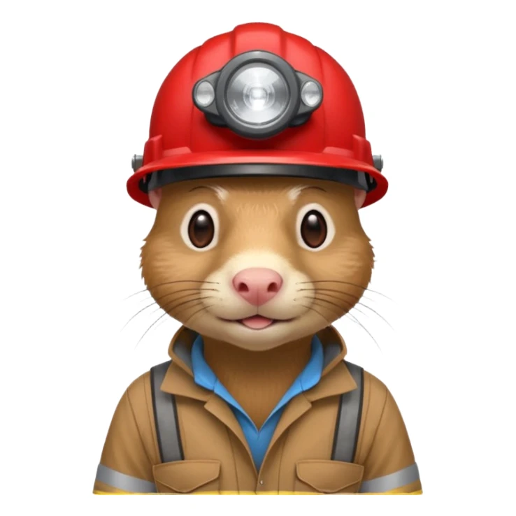 a mole rat, red helmet, headlamp, worker cloth sticker