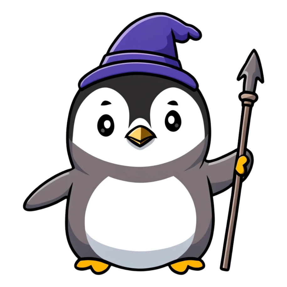penguin wizard with a staff and hat sticker