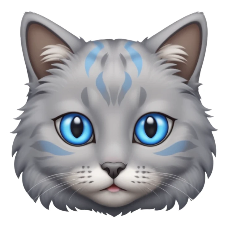 a gray cat with blue eyes on its forehead sticker