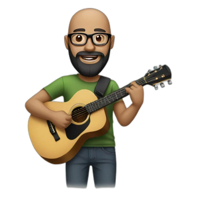 Bald Guy with long black beard, glasses playing guitar sticker