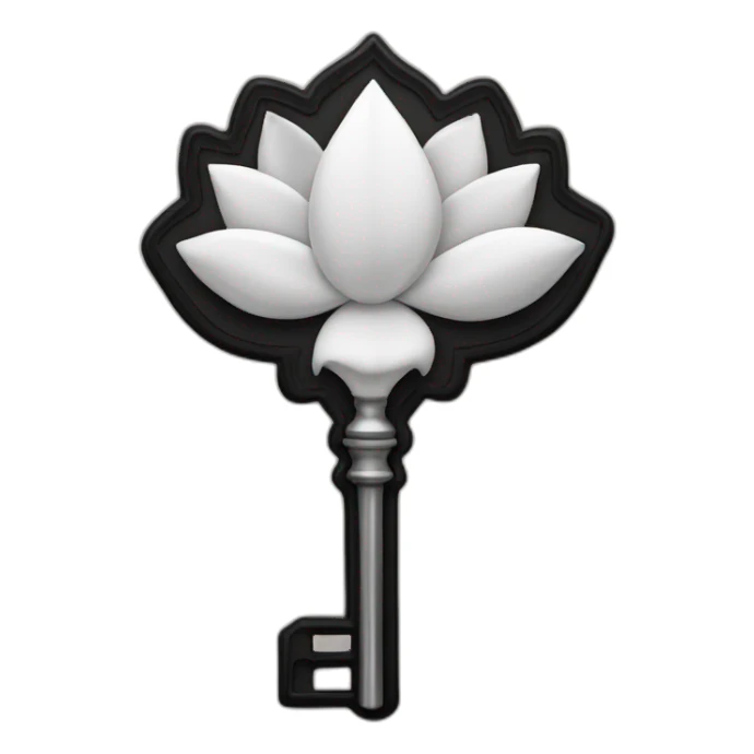 open lotus flower ontop of a skeleton key black sticker