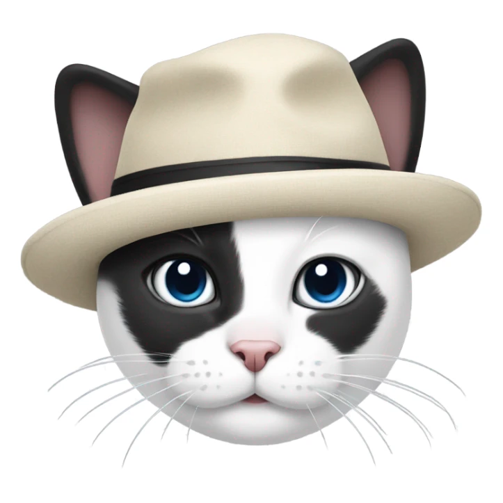 Black and white cat wearing a hat sticker