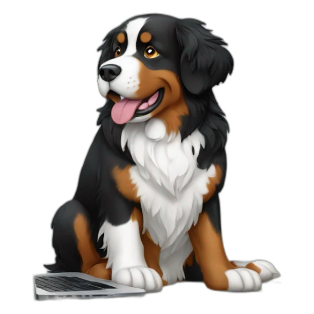Bernese mountain dog writing a laptop sticker