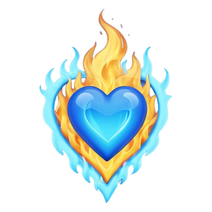 Blue heart with big BLUE flame sticker