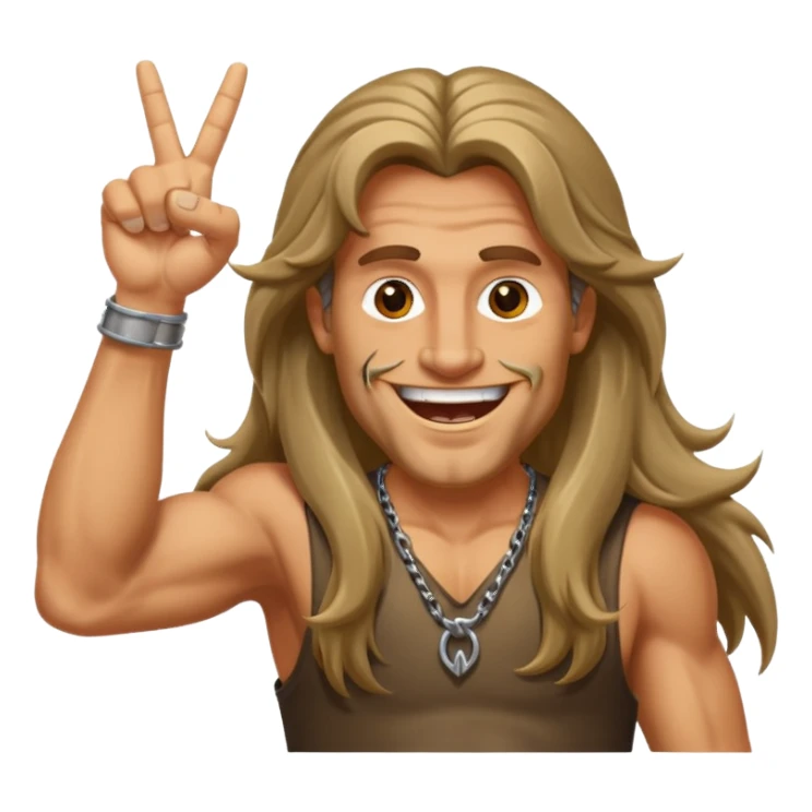 Long haired guy throwing up metal horns sticker