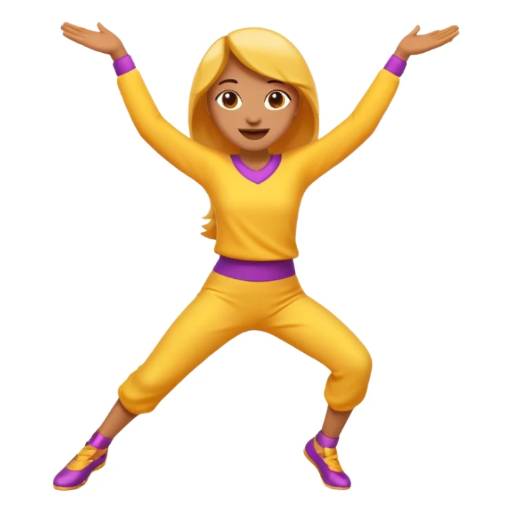 An expressive emoji-style character dancing with lively motion, dynamic pose, joyful energy, and bright, vibrant colors. sticker