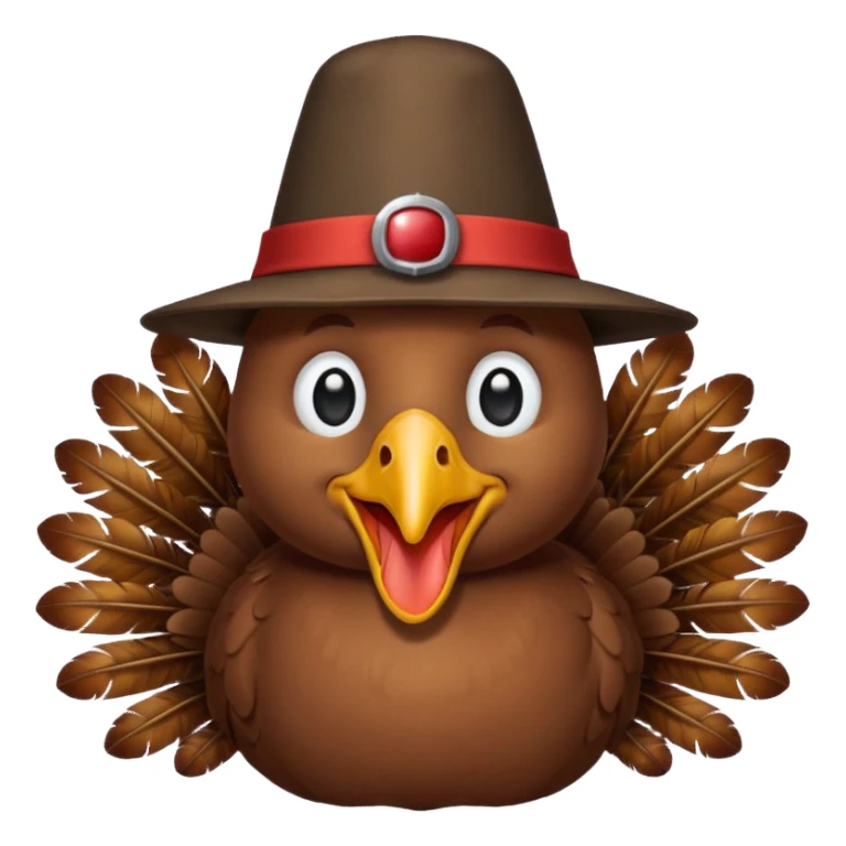 happy-looking turkey wearing a pilgrim hat. sticker