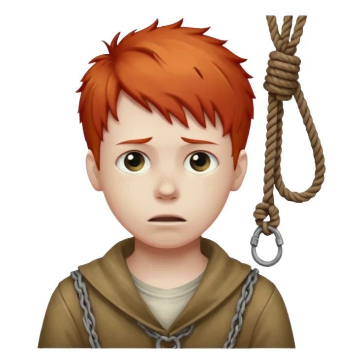 red headed boy hanging by his neck from a noose sticker