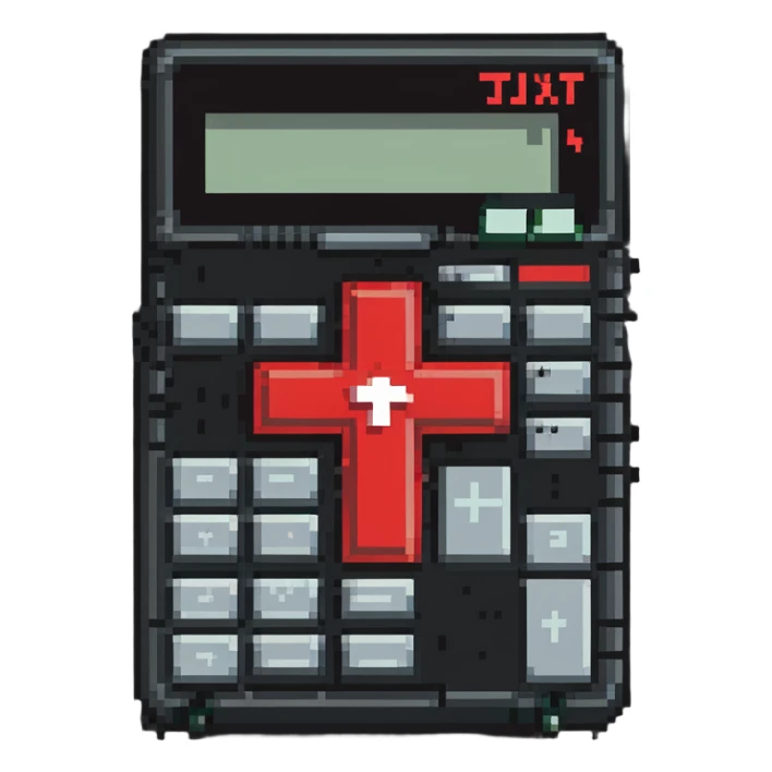 broken calculator with a big red cross sticker