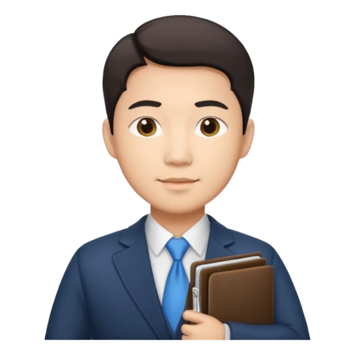 a financier asian man with a portfolio sticker