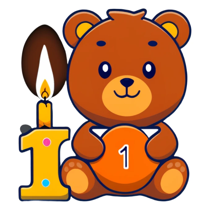 brown teddy holding sparkly number "1" candle sticker